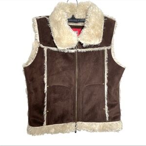 Vintage Y2K faded glory faux fur suede Brown hippie vest Women's size small
